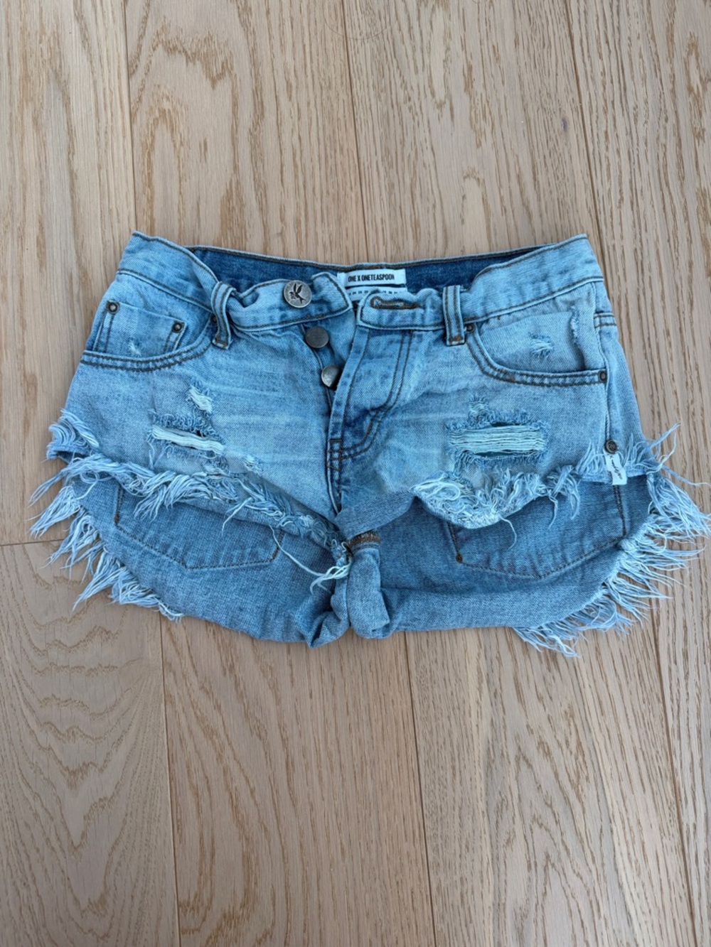 One Teaspoon Light Blue Distressed Denim Cutoff Shorts